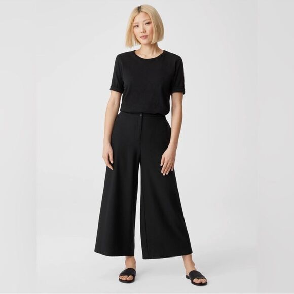 Eileen Fisher System Lightweight Stretch Crepe Wide-leg Pant in Black Size 12 - Picture 1 of 10